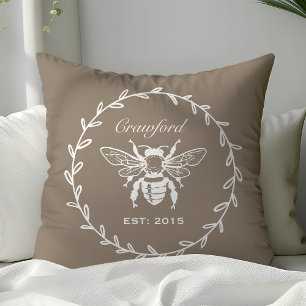 Mocha Honig Biene Lorbeer Waben Monogramm Kissen