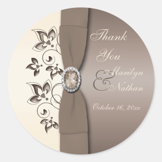 Mocha Ivory Floral Mit Monogramm 3" Round Sticker (Vorderseite)