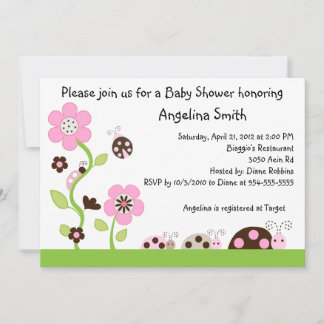 Mocha Ladybug Girl Shower Einladung