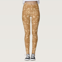 Mocha Latte Brown Damask Leggings