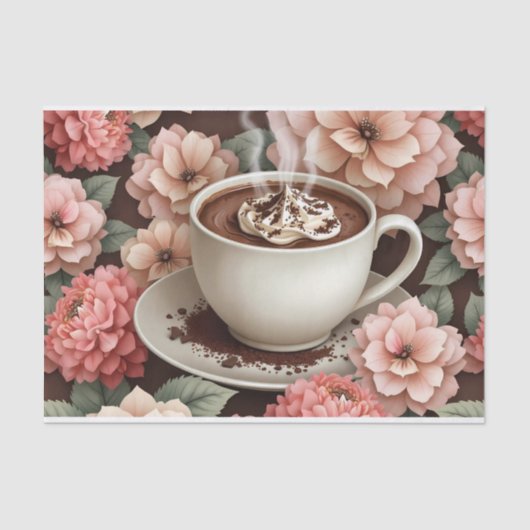 Mocha Magic in Bloom Tissue - Kaffee und Flora Seidenpapier (Vorderseite)