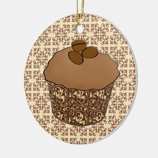 Mocha / Mattierter Kaffee Kuchen, Spitzen Hintergr Keramik Ornament (Links)