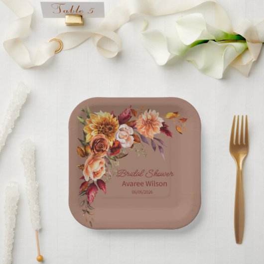 Mocha Maus mit Herbst Florals Dusche Pappteller (Hochzeit)