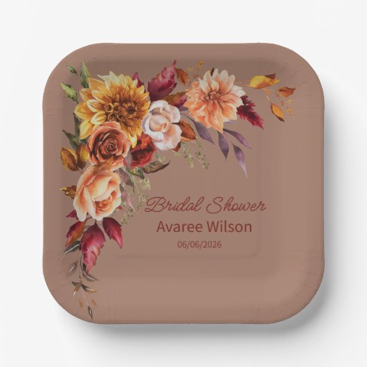 Mocha Maus mit Herbst Florals Dusche Pappteller (Vorderseite)