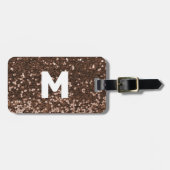 Mocha Monogram Glitzer Look Personalisiert Gepäckanhänger (Vorderseite horizontal)