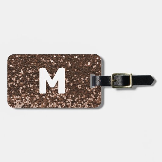 Mocha Monogram Glitzer Look Personalisiert Gepäckanhänger (Vorderseite horizontal)