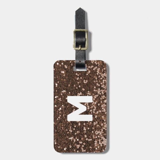 Mocha Monogram Glitzer Look Personalisiert Gepäckanhänger (Vorderseite vertikal)