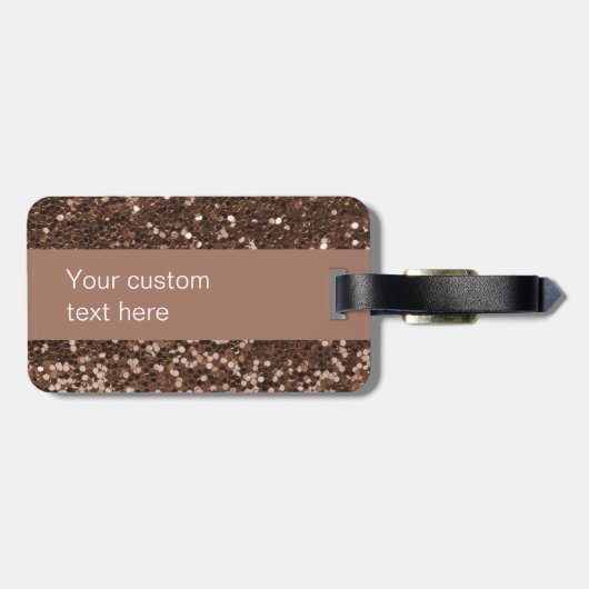 Mocha Monogram Glitzer Look Personalisiert Gepäckanhänger (Rückseite horizontal)