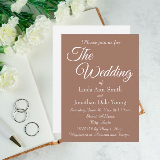 Mocha Monotone Einfache Hochzeit Einladung