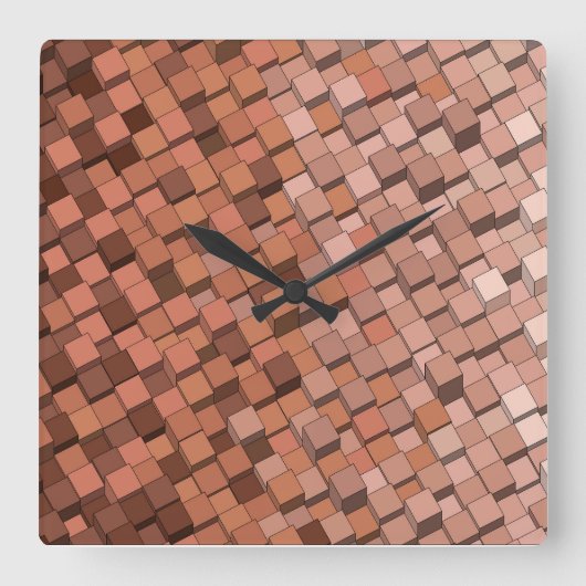Mocha Mousse 3D Cube Patterns Wall Clock Quadratische Wanduhr (Vorderseite)