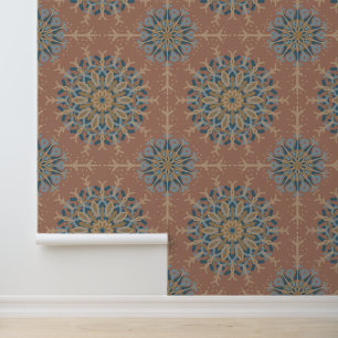 Mocha Mousse Aquamarin Mandala Retro Mitte des Jah Tapete