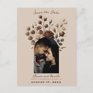 Mocha-Mousse-Beige-Braun-Blumen-„Save-the-Date“-Ka Ankündigungspostkarte