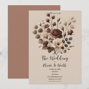 Mocha Mousse Beige Braune Florale Hochzeit Einladung