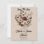 Mocha Mousse Beige Brown Floral Save the Date Einladung (Vorderseite)