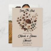 Mocha Mousse Beige Brown Floral Save the Date Einladung (Vorne/Hinten)