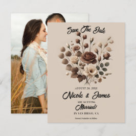 Mocha Mousse Beige Brown Floral Save the Date Einladung