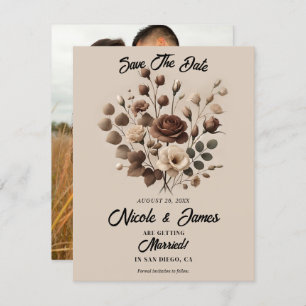Mocha Mousse Beige Brown Floral Save the Date Einladung