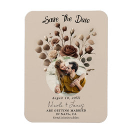 Mocha Mousse Beige Brown Floral Save the Date Magnet