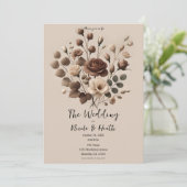 Mocha Mousse Beige Brown Floral Wedding Einladung (Stehend Vorderseite)