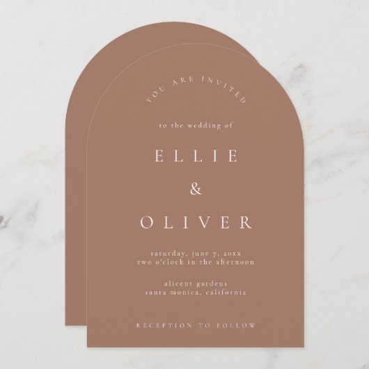 Mocha Mousse Boho Arch Moderne Hochzeit Einladung (Vorne/Hinten)