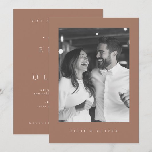 Mocha Mousse Boho Foto 1 Wedding Modern Einladung (Vorne/Hinten)