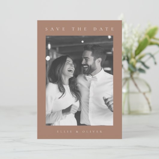 Mocha Mousse Boho Foto Save the Date Einladung (Stehend Vorderseite)