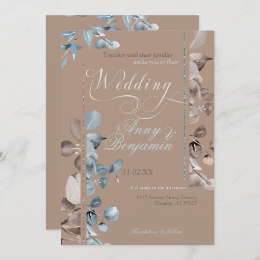 Mocha Mousse Botanical 01 Einladung (Vorne/Hinten)