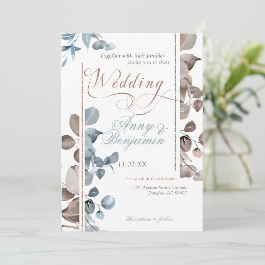 Mocha Mousse Botanical 02 Einladung (Stehend Vorderseite)