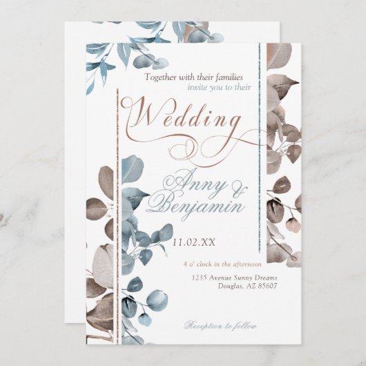 Mocha Mousse Botanical 02 Einladung (Vorne/Hinten)