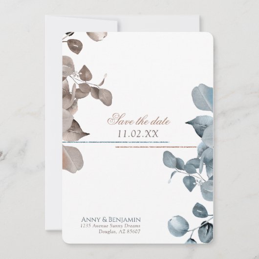 Mocha Mousse Botanical Save the Date Einladung (Vorderseite)