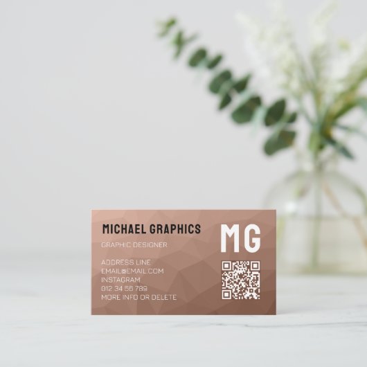 Mocha Mousse Brown geometrischen Mesh QR-Code Mono Visitenkarte (Stehend Vorderseite)