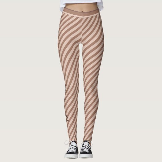 Mocha Mousse Cappuccino Ihr Name Striped Girl Leggings (Vorderseite)