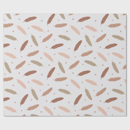 Mocha Mousse Feathers Wrapping Paper Geschenkpapier (Flach)