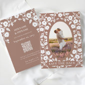 Mocha Mousse Foto QR Code Website Folk Floral Save The Date