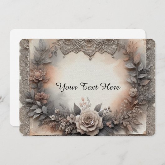 Mocha Mousse Hues Floral mit Lace Einladung (Vorne/Hinten)