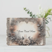 Mocha Mousse Hues Floral mit Lace Einladung (Stehend Vorderseite)