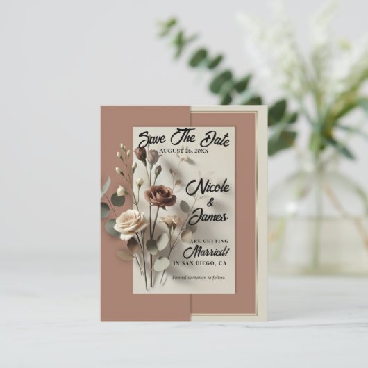 Mocha Mousse Modern Botanischer Blumenstrauß Save  Einladung (Stehend Vorderseite)