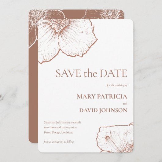 Mocha Mousse Moderne Minimalistische Hochzeit 🌿 B Save The Date (Vorne/Hinten)