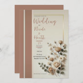 Mocha Mousse Neutral Floral Wedding Einladung (Vorne/Hinten)