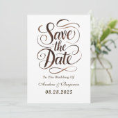 Mocha Mousse Paint Calligrafy Save the Date Cards Einladung (Stehend Vorderseite)