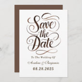 Mocha Mousse Paint Calligrafy Save the Date Cards Einladung (Vorne/Hinten)