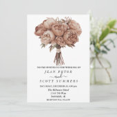 Mocha Mousse Peony Floral Bouquet Einladung (Stehend Vorderseite)