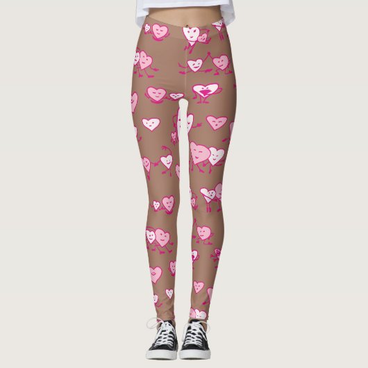 Mocha Mousse Pink Hearts Couples Valentine Leggings (Vorderseite)