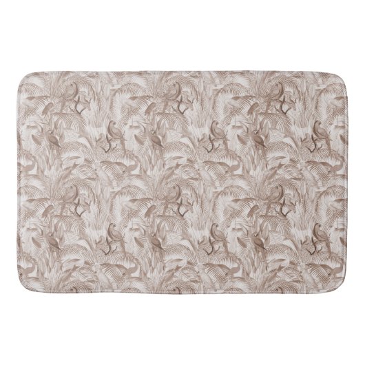 Mocha Mousse Tropical Birds and Palm Blätter Badematte (Vorderseite)
