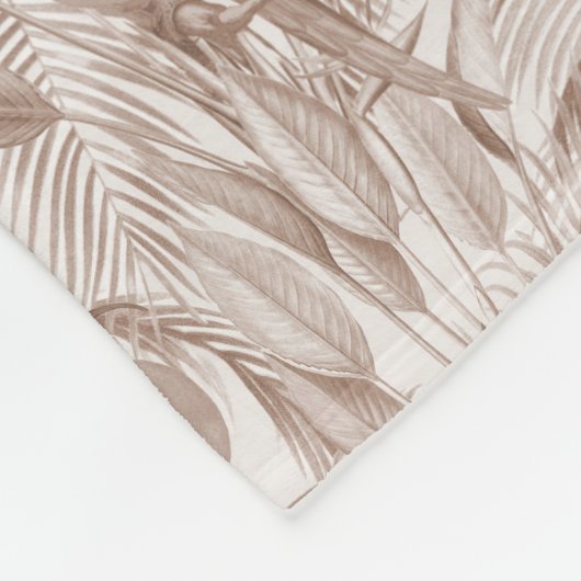 Mocha Mousse Tropical Birds and Palm Blätter Fleecedecke (Ecke)