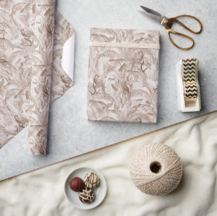 Mocha Mousse Tropical Birds and Palm Blätter Geschenkpapier