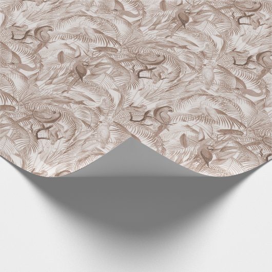 Mocha Mousse Tropical Birds and Palm Blätter Geschenkpapier (Ecke)