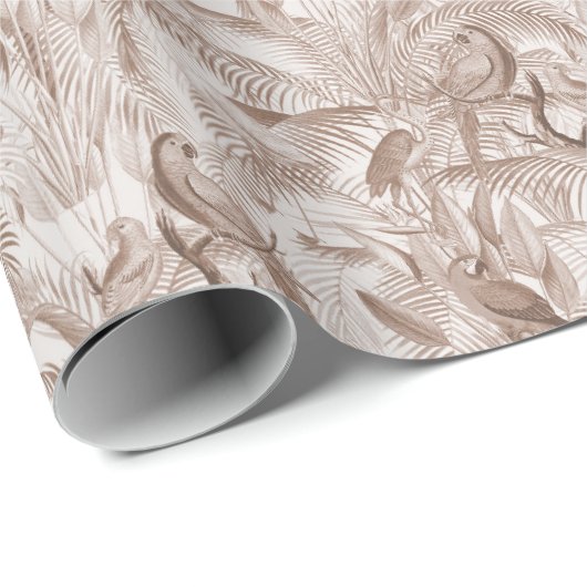 Mocha Mousse Tropical Birds and Palm Blätter Geschenkpapier (Rolleneckpunkt)