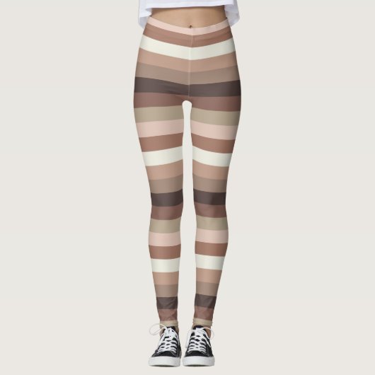 Mocha Mousse und Akzente Horizontales Streifenmust Leggings (Vorderseite)
