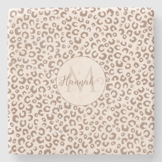 Mocha Mousse und Cream Tan Leopard Muster Steinuntersetzer (Vorderseite)